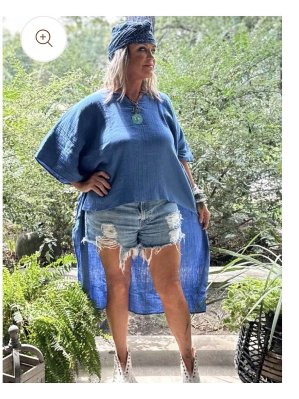 NWT Jaded Gypsy Deep Blue High Low Top 100% Cotton Top Sz O/S Boho Cottagecore